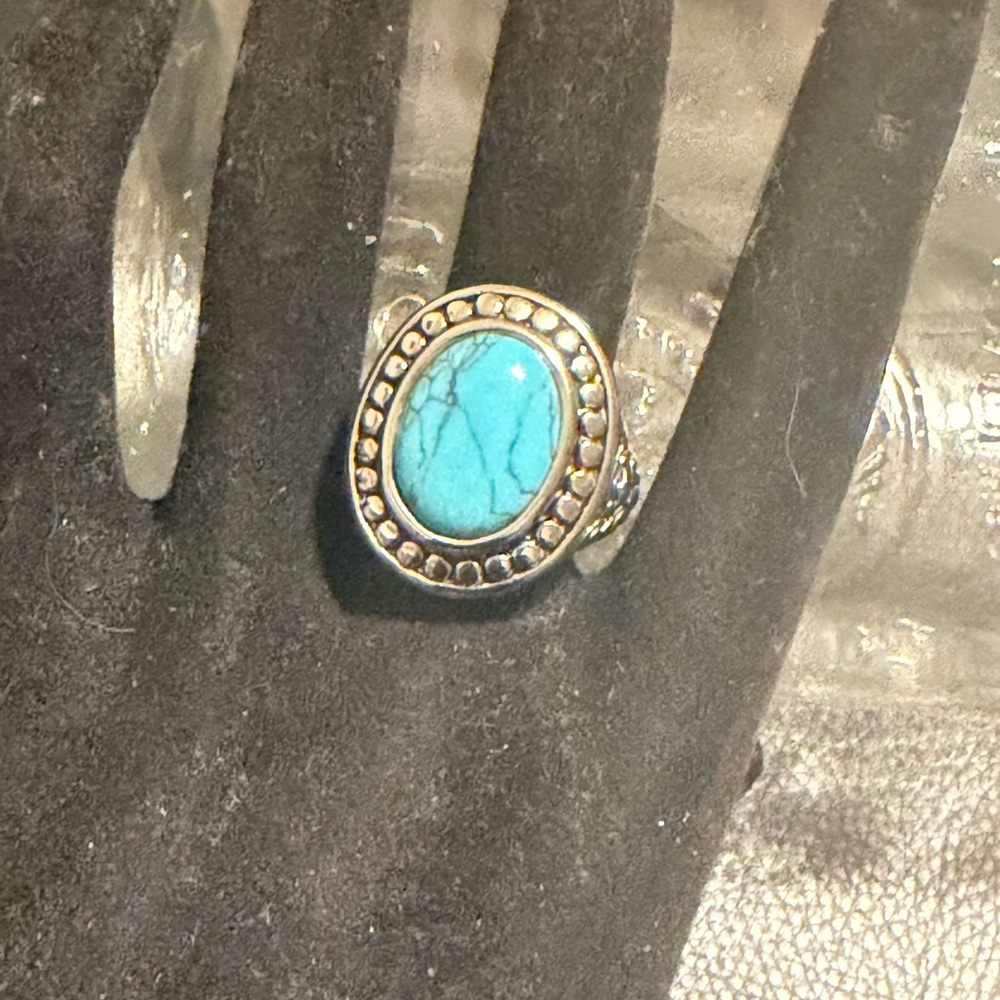 Turquoise Silver Statement Ring - image 3